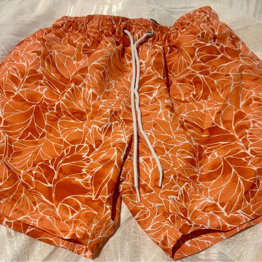 Nautica Orange and White swim short with Floral Pattern